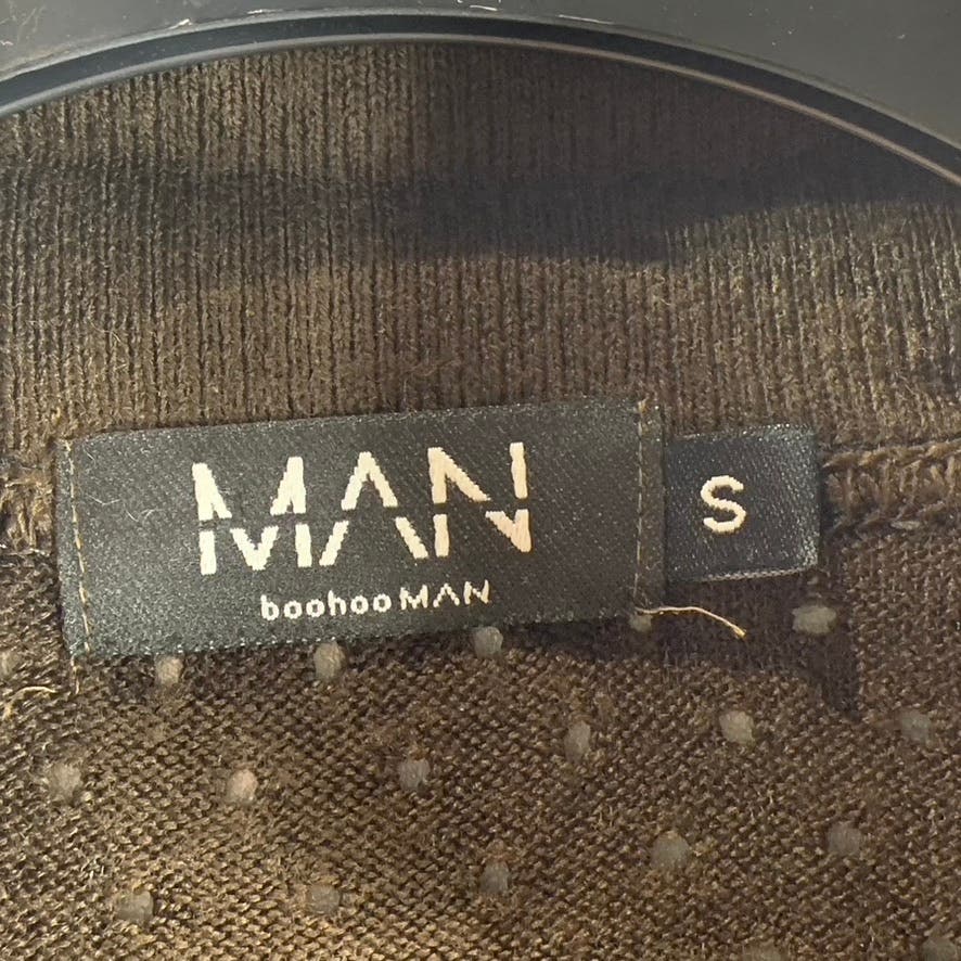 MAN BOOHOOMAN Men's Brown Open Stitch Short Sleeve Shirt SZ S