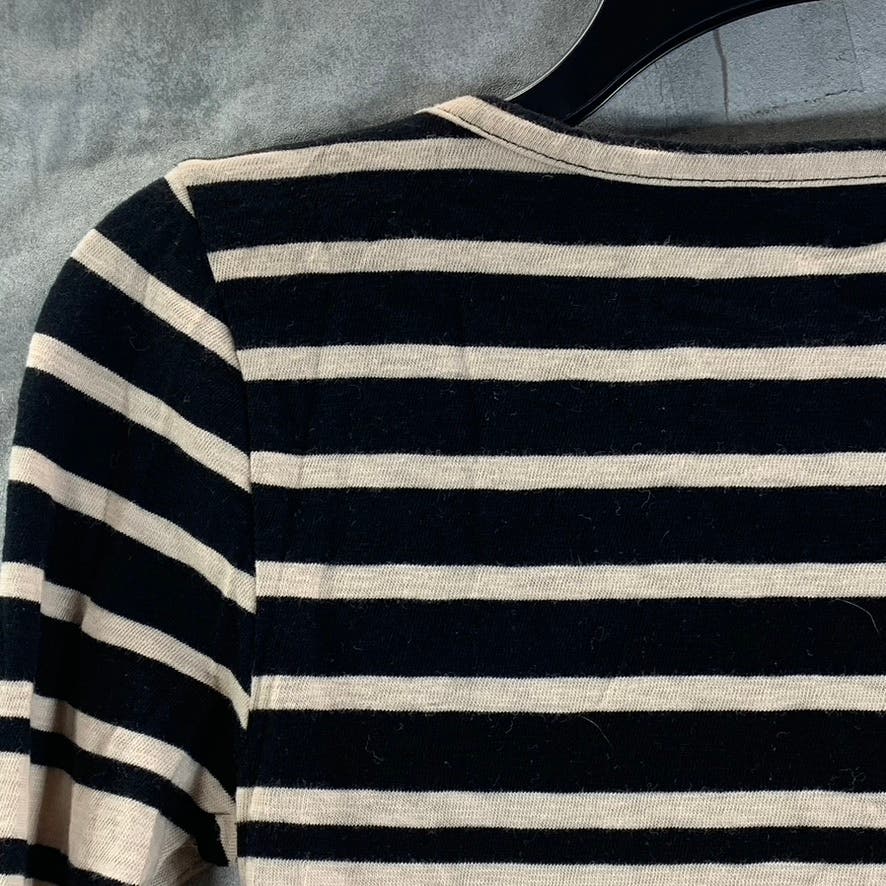 J.CREW Factory Women's Black/Tan Striped Artist Crewneck Long Sleeve Top SZ XS