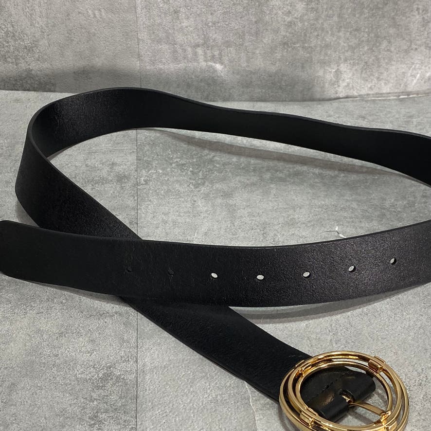 UNBRANDED Solid Black Faux Leather Gold Hardware Belt