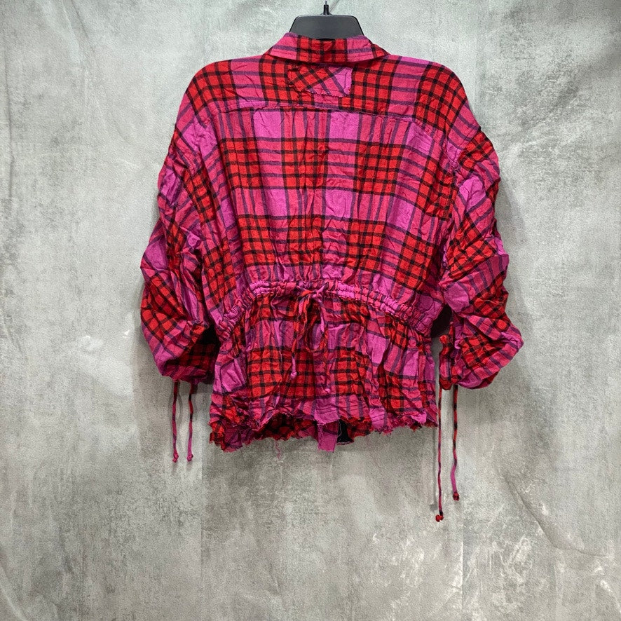 FREE PEOPLE Red Pacific Dawn Plaid Top SZ M