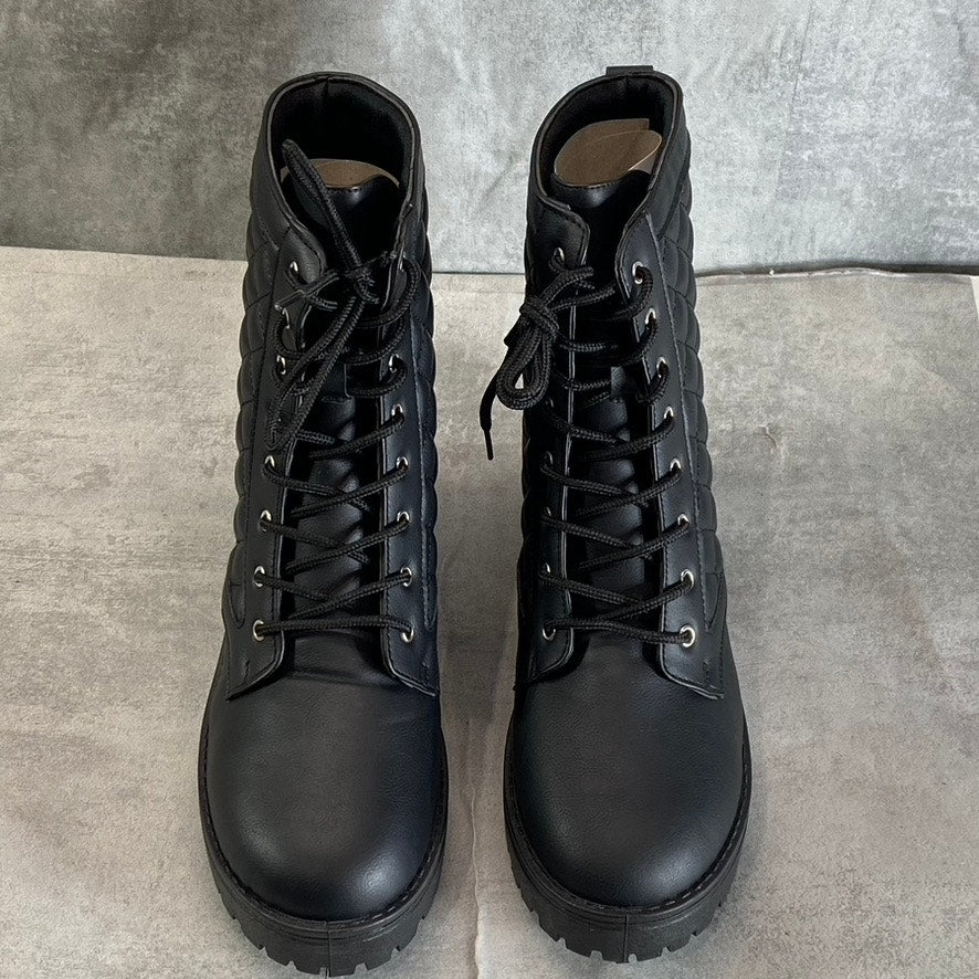 OLIVIA MILLER Women's Black Alexandria Quilted Lug Sole Lace-Up Combat Boots