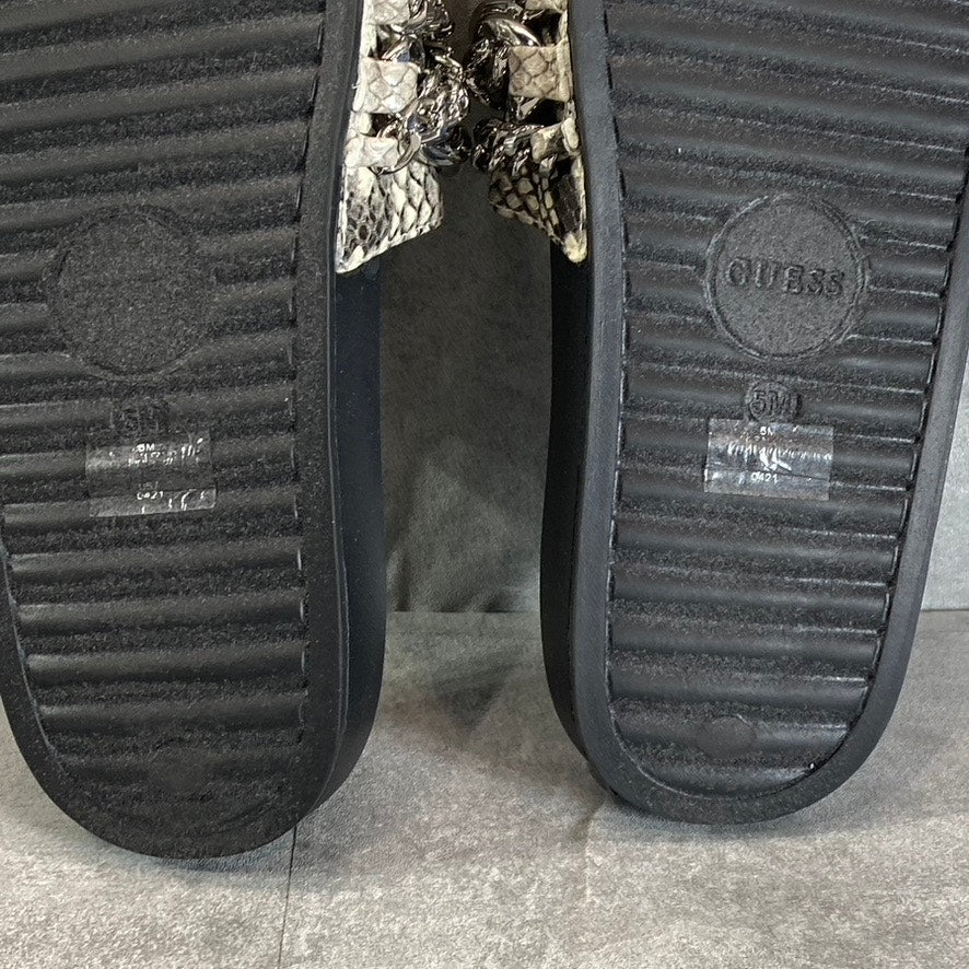 GUESS Women's Tan Animal Embossed Salema Chain Detail Slide Pool Sandals SZ 5