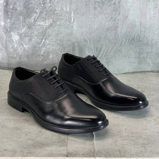 VANCE CO. Men's Black Faux Leather Vincent Plain Toe Lace-Up Oxfords SZ 8