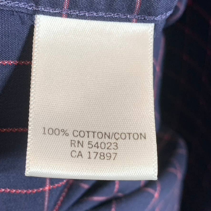 BANANA REPUBLIC Men's Navy/Red Plaid Classic-Fit Button-Up Dress Shirt SZ L