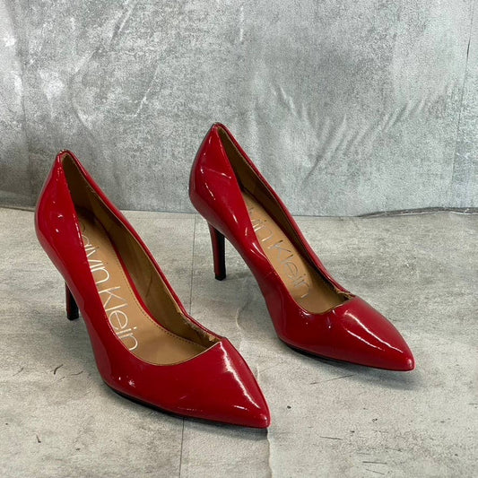 CALVIN KLEIN Women's Crimson Red Leather Gayle Pointed-Toe Classic Pumps SZ 6.5