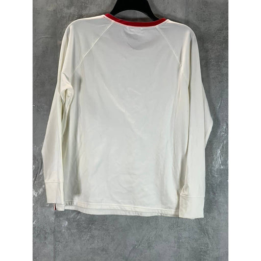 LANDS' END Women's White/Red Trim Crewneck Lounge Long-Sleeve Top SZ M