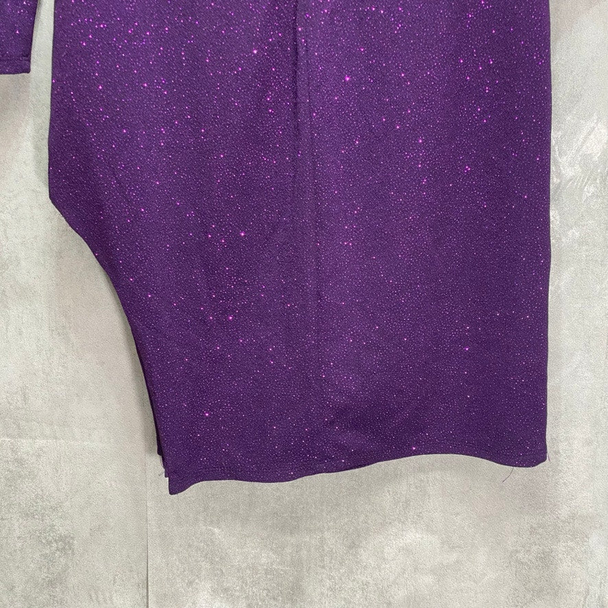 CITY STUDIO Junior's Purple Glitter Asymmetrical Long-Sleeve Cutout Bust Mini Dress SZ XL