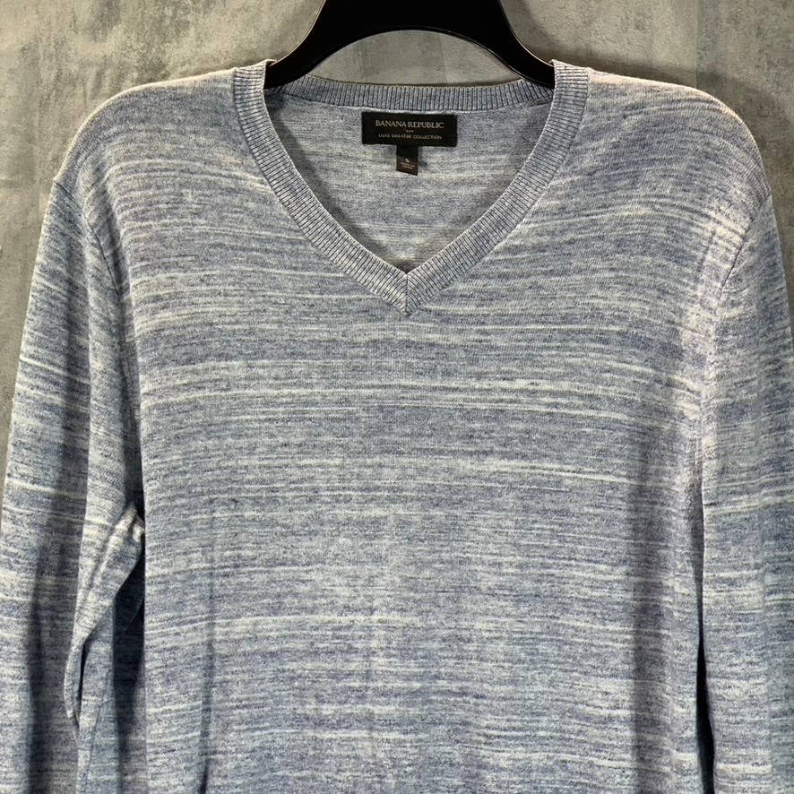 BANANA REPUBLIC Men's Blue Marled V-Neck Luxe Pullover Sweater SZ S
