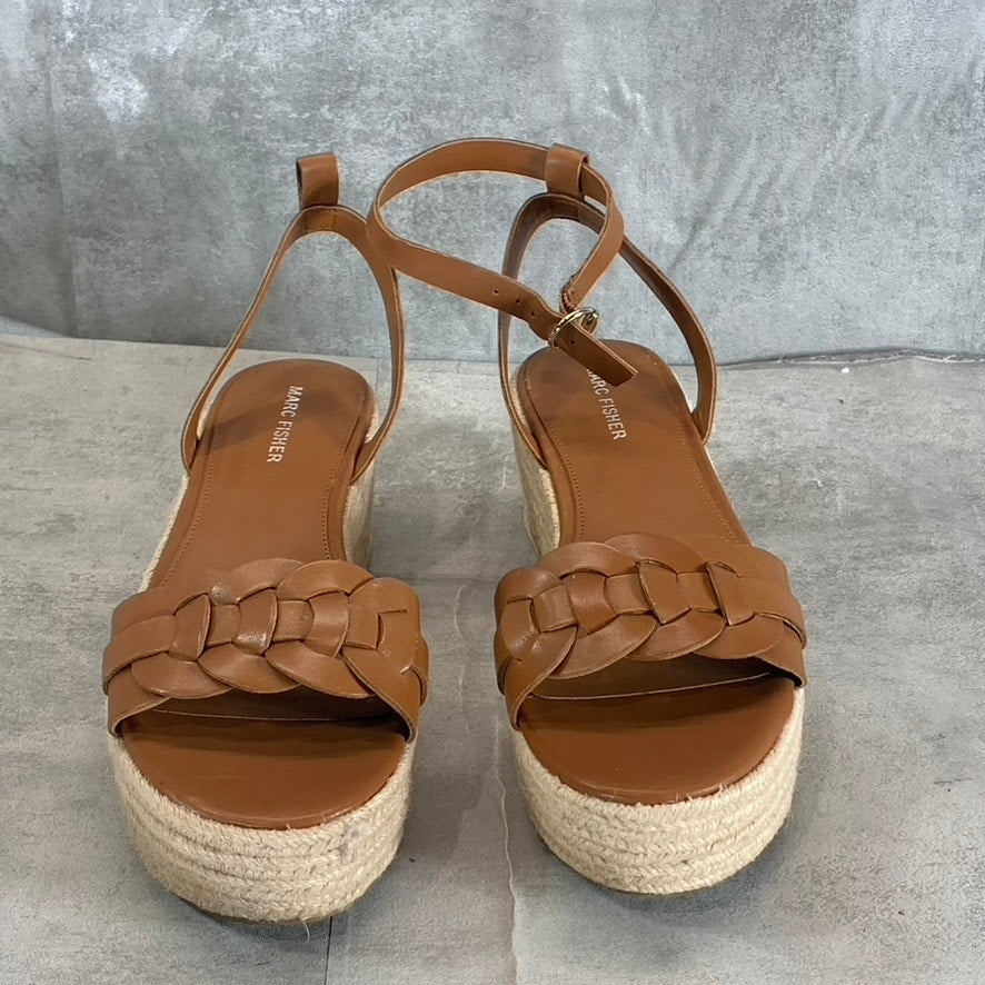 MARC FISHER Women's Medium Brown Leather Jinky Platform Espadrille Sandals SZ 10