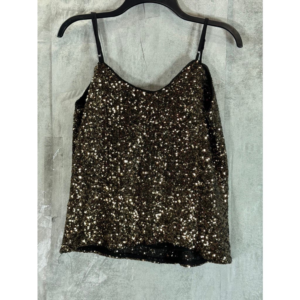 CARMEN MARC VALVO Women's Mini Gold Sequin Embellished Camisole SZ S