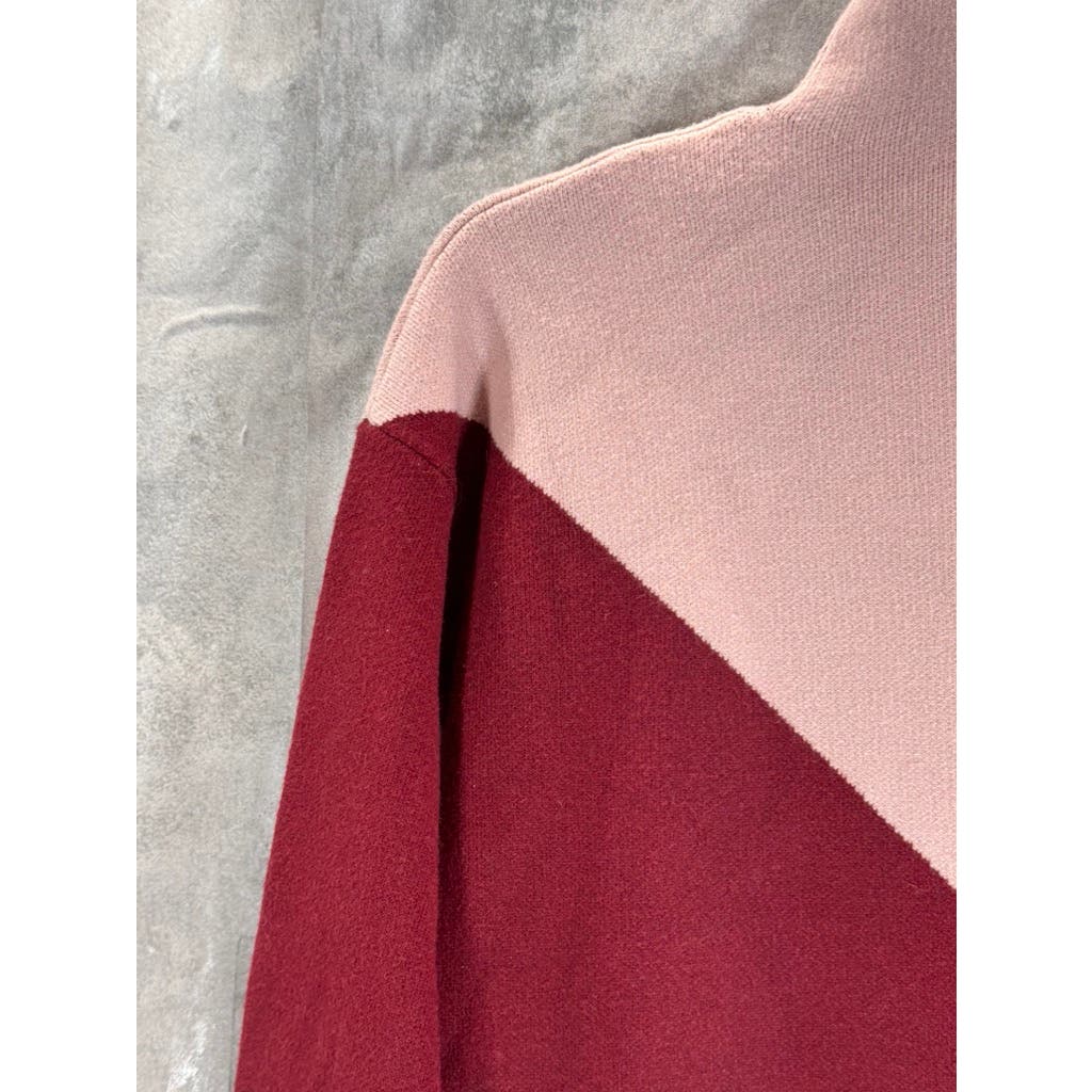 CYNTHIA ROWLEY Women's Burgundy/Pink Colorblock Mock-Neck Pullover Sweater SZ XS