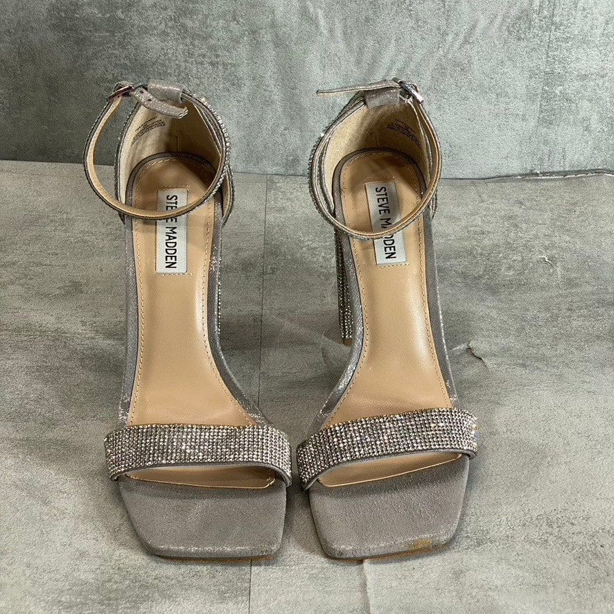 STEVE MADDEN Women's Silver Rhinestone Embellished Tiaa Square-Toe Two-Piece