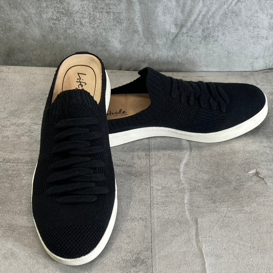 LIFESTRIDE Women's Black Fabric Ease Round-Toe Lace Detail Slip-On Mule Sneakers