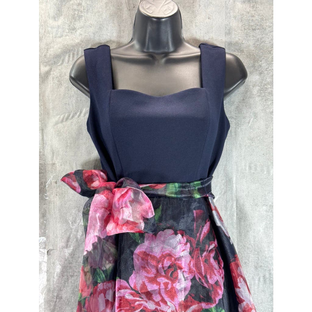 ELIZA J Women's Navy Square-Neck Floral-Print Skirt Gown SZ 6