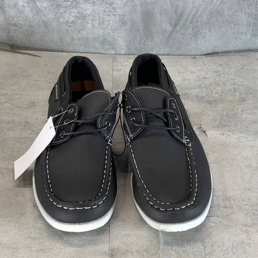 AKADEMIKS Men's Black Canvas Marina 2.0 Slip-On Lace-Up Boat Shoes SZ 10