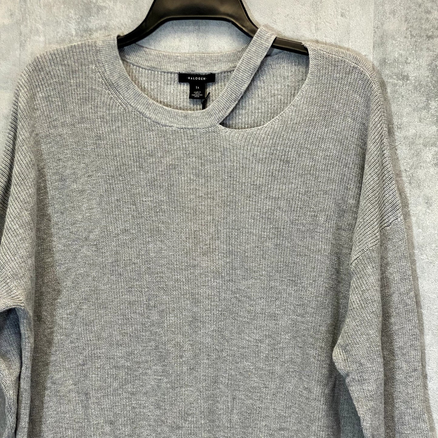 HALOGEN Women's Plus Size Grey Heather Cutout Detail Crewneck Pullover SZ 1X