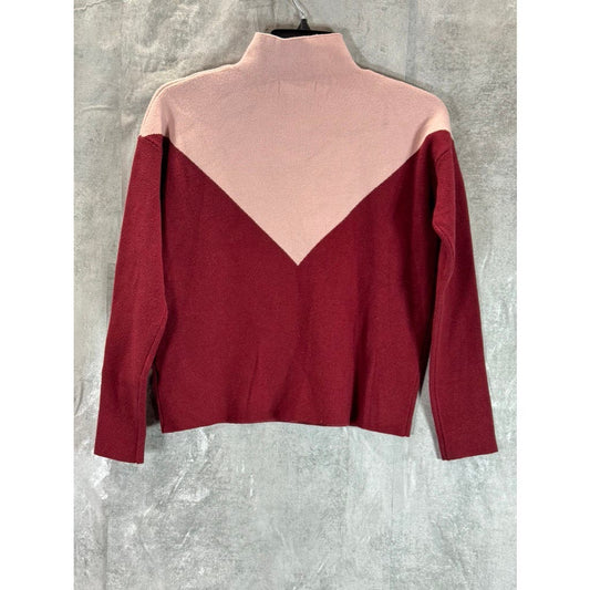 CYNTHIA ROWLEY Women's Burgundy/Pink Colorblock Mock-Neck Pullover Sweater SZ XS