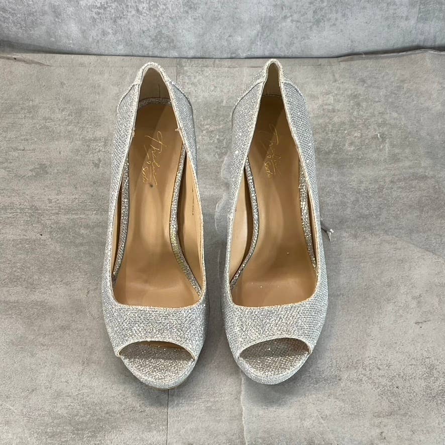 THALIA SODI Women's Silver Rhinestone Lenna Stiletto Peep-Toe Pumps SZ 6.5