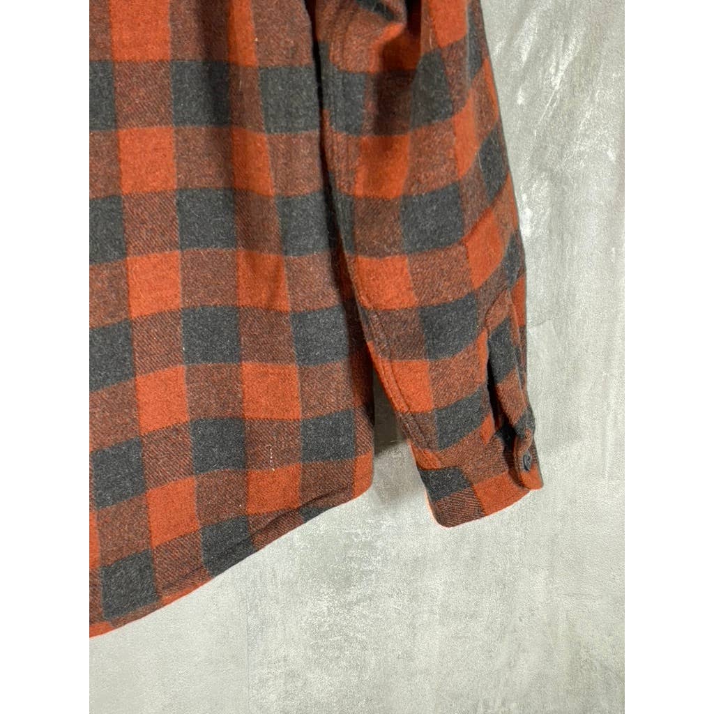 JACHS NEW YORK Men's Orange/Black Plaid Wool-Blend Flannel Shirt Jacket SZ M