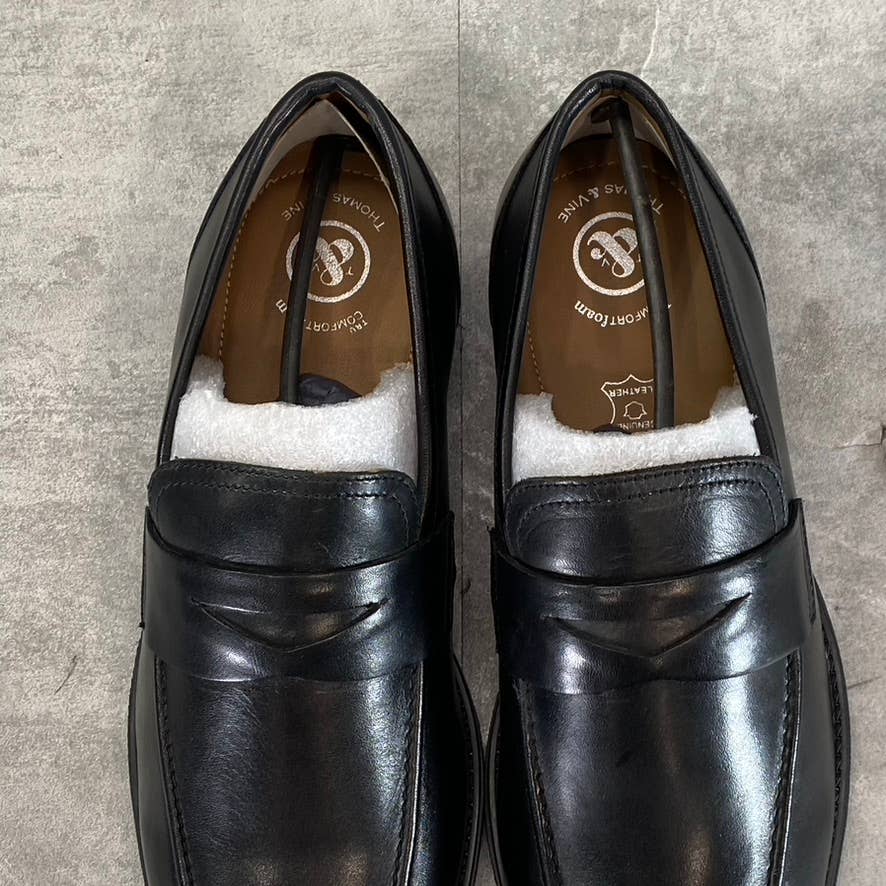 THOMAS & VINE Black Leather Bishop Apron Toe Split Penny Loafer SZ 8.5