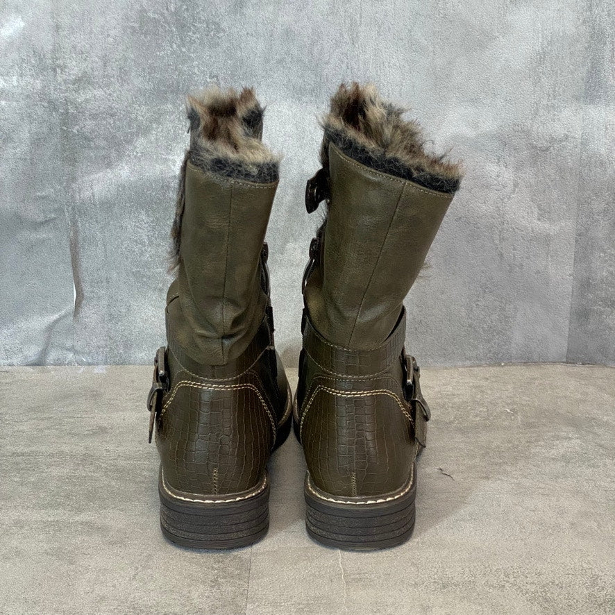 GC. SHOES Olive Bailey Faux Fur Inside Zip Round-Toe Block Heel Boots SZ 9