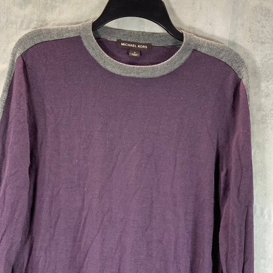 MICHAEL KORS Men's Wine/Grey Colorblock Stripe Crewneck Pullover Sweater SZ S