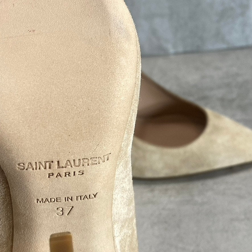 SAINT LAURENT Women's Misia Beige Suede Mid Heel Pointed-Toe Pumps SZ 7