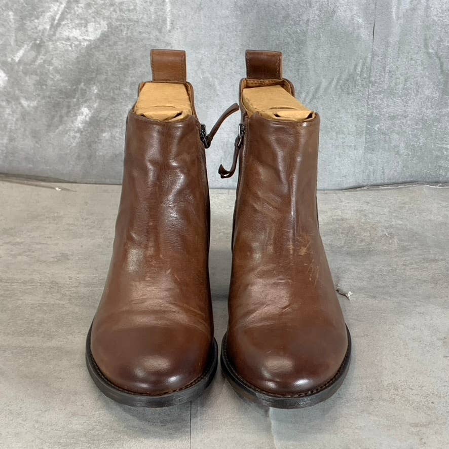 FRANCO SARTO Women's Brown Leather Linc Side-Zip Almond-Toe Booties SZ 10