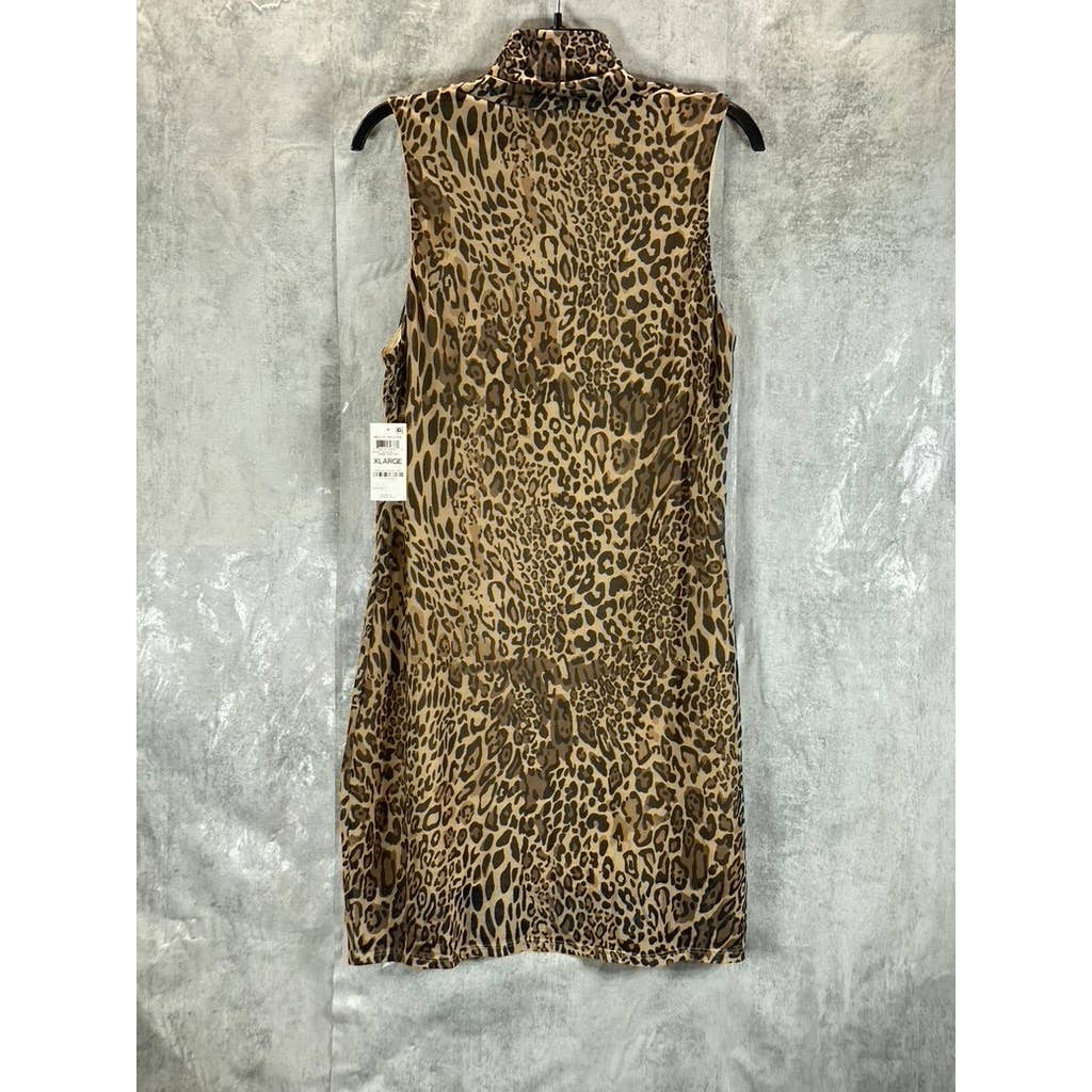 BAR III Women's Cheetah Printed Sleeveless Mock-Neck Cutout Bodycon Dress SZ XL