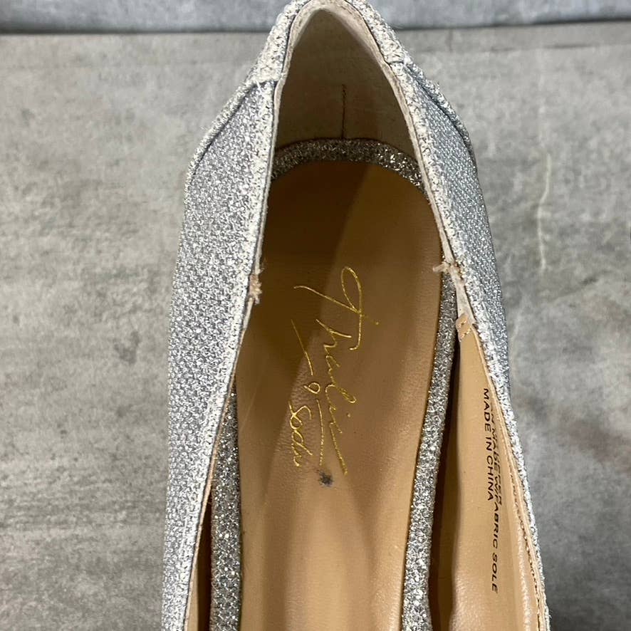 THALIA SODI Women's Silver Rhinestone Lenna Stiletto Peep-Toe Pumps SZ 6.5