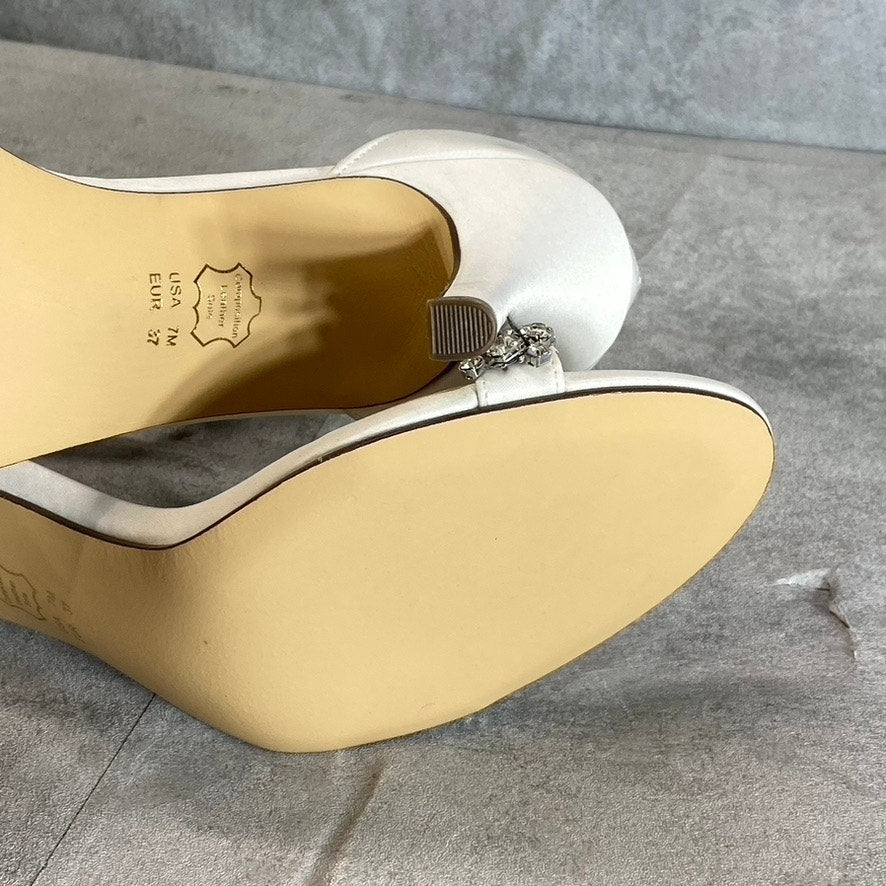 NINA Women's Ivory Luster Satin Vauna Rhinestone Embellished Dress Sandals SZ 7
