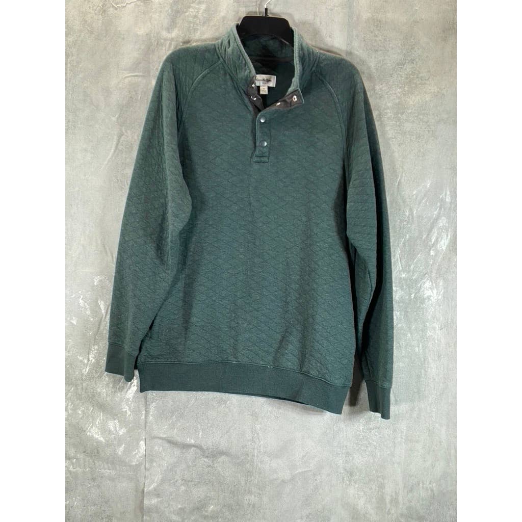 GOODFELLOW & CO Men's Green Diamond Quilted Snap Henley Pullover Sweatshirt SZ M