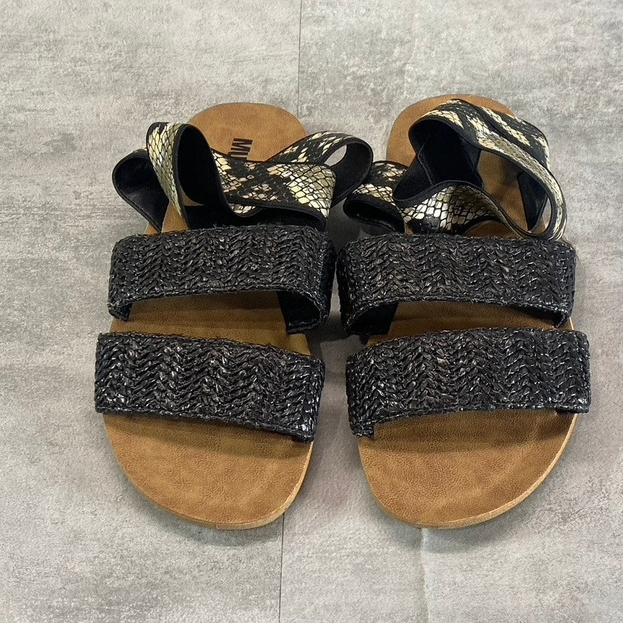 MUK LUKS Women's Black Snake Embossed About Me Ankle-Strap Slide Sandals SZ 7