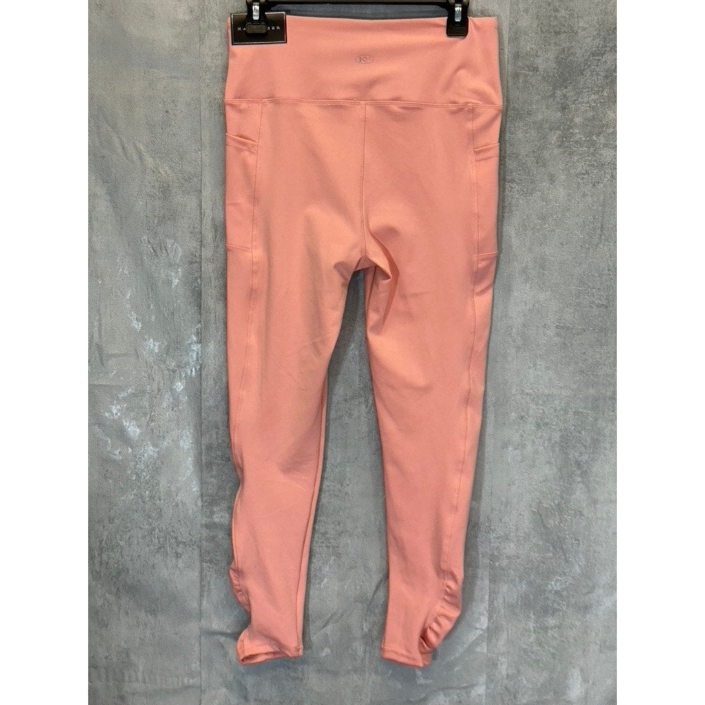 KAY UNGER Women's Peach Ruched Cuff High-Waist Media Pocket Pull-On Athletic Legging SZ L