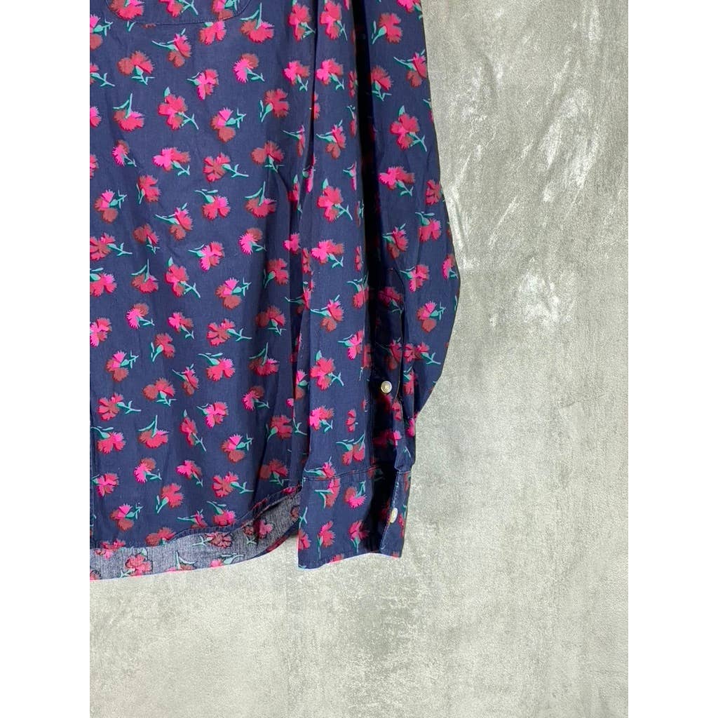 BONOBOS Men's Navy/Red Floral Print Standard-Fit Button-Up Long-Sleeve Shirt SZM