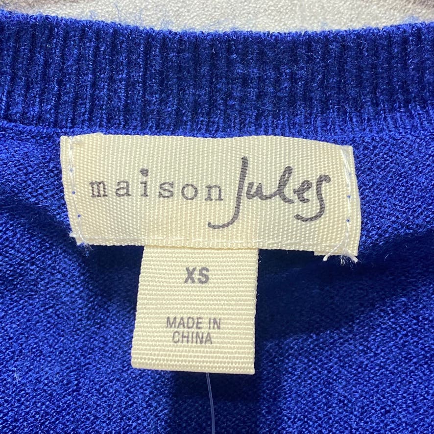 MAISON JULES Blue Envelope-Back Crewneck Sweater SZ XS