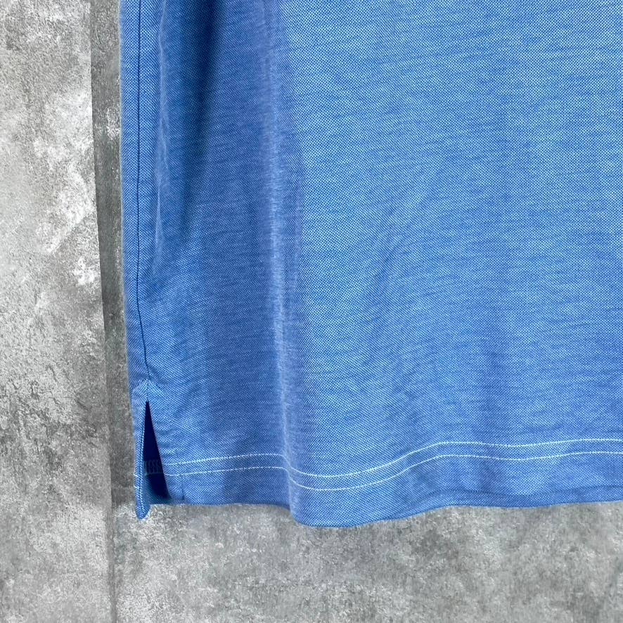 TRAVIS MATHEW Men's Blue Heathered Short-Sleeve Pima Polo Shirt SZ L