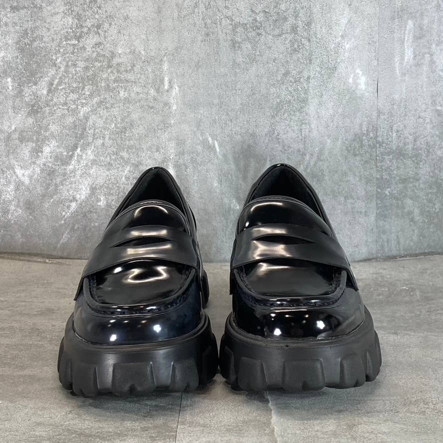 BAR III Women's Black Smooth Paz Lug-Sole Platform Slip-On Penny Loafers SZ 9.5