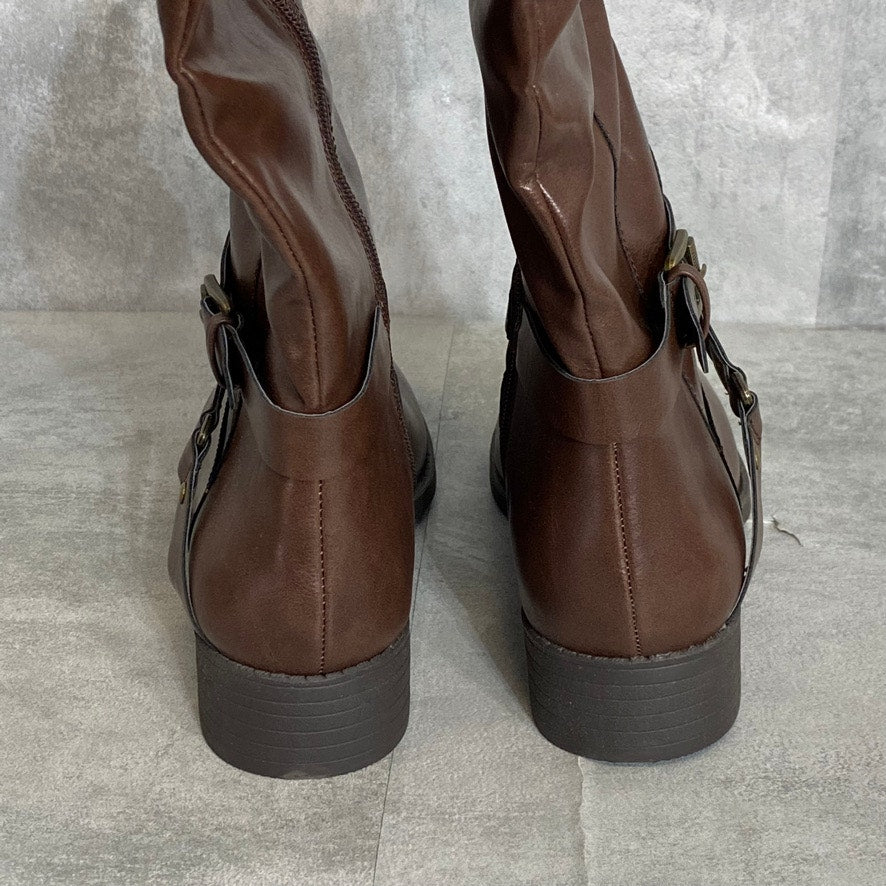 STYLE & CO Cognac Marliee Wide-Calf Full Side Zip Round-Toe Riding Boots SZ 9