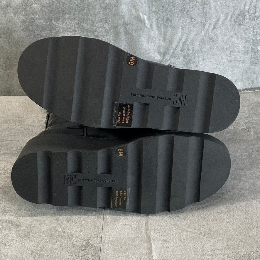 INC INTERNATIONAL CONCEPTS Women's Black Faux-Fur Hannia Lace-Up Wedge Boots SZ6