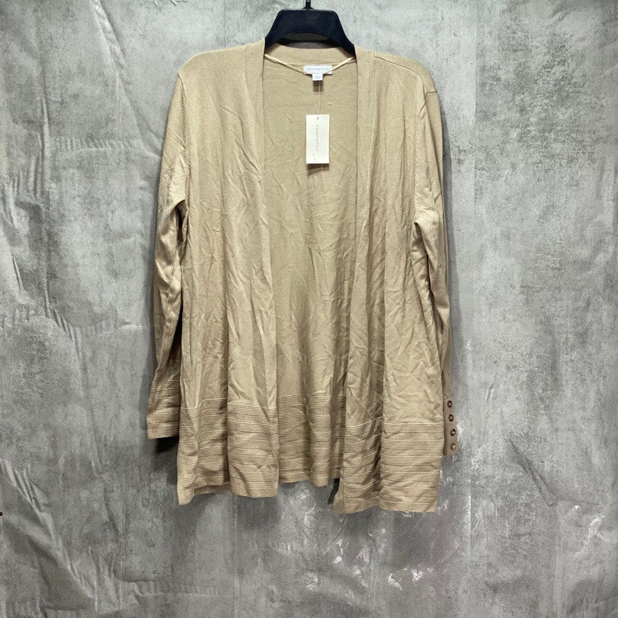 CHARTER CLUB Tan Open-Front Ottoman Pointelle Long Sleeve Cardigan SZ L