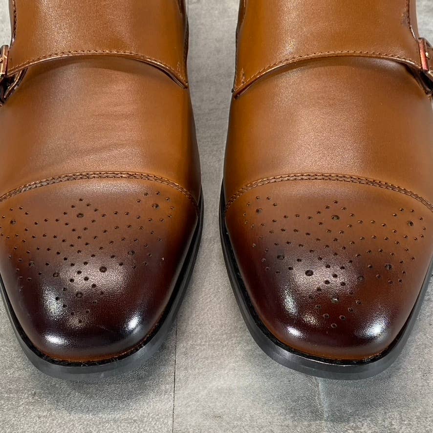 VANCE CO. Men's Tan Atticus Monk Strap Slip-On Cap-Toe Dress Shoes SZ 9.5