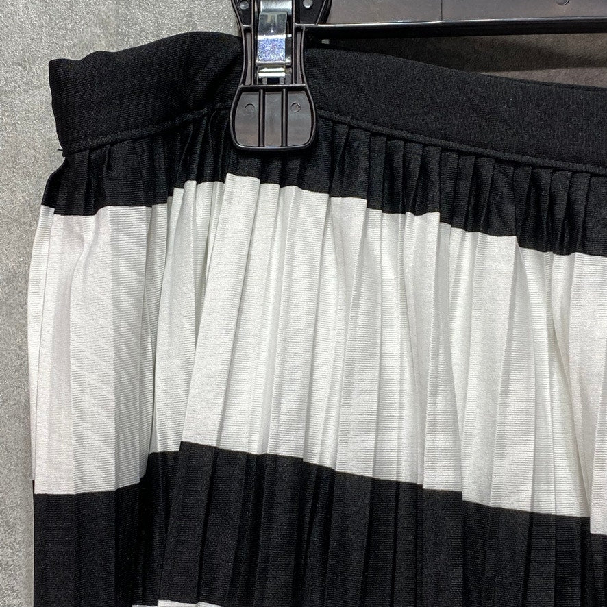 H&M Women's Black/White Pleated Striped Knee-Length Pull-On Casual Skirt SZ L