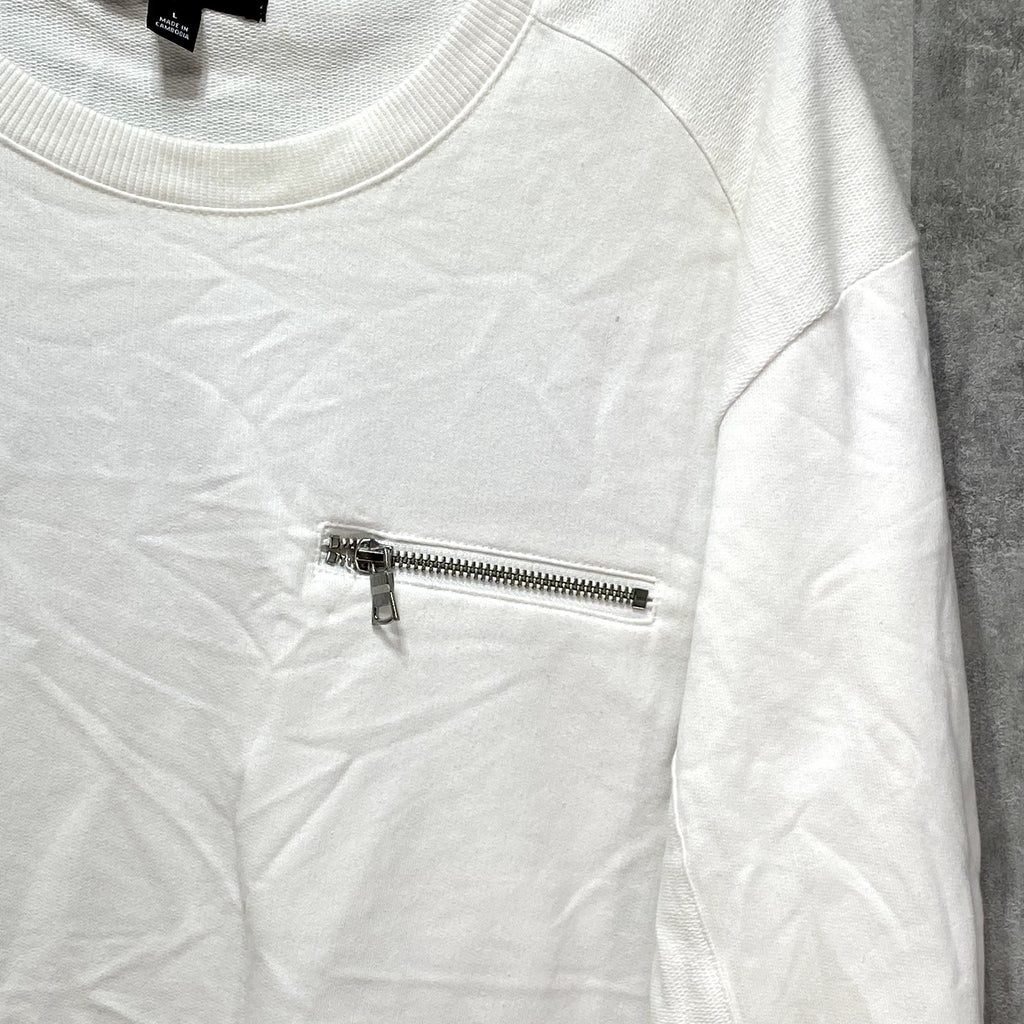 INC INTERNATIONAL CONCEPTS White Crewneck Slant-Zip Long Sleeve T-Shirt SZ L