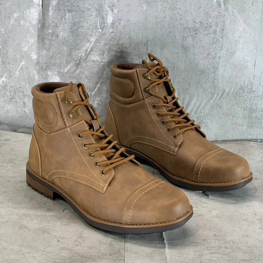 SUN+STONE Men's Brown Faux-Leather Baker Cap-Toe Lace-Up Boots SZ 11.5/12