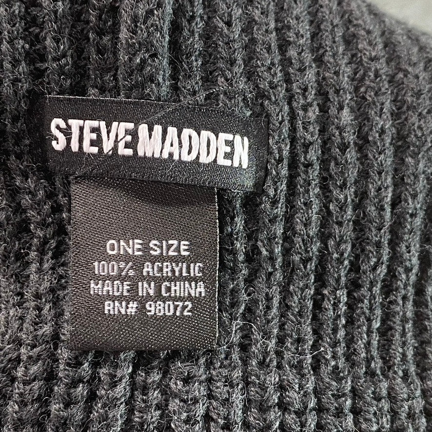 STEVE MADDEN Women's Charcoal Wide Cuff Ribbed Knit Beanie SZ OS