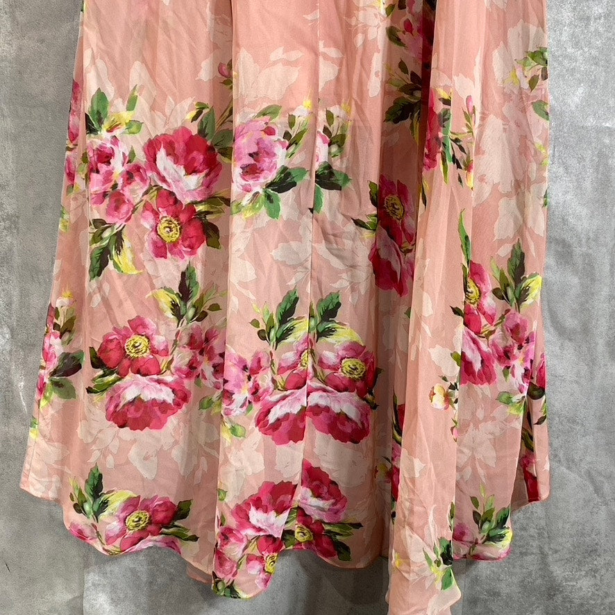 JESSICAS HOWARD Women's Petite Blush Floral Print Short Split Sleeve Tie Waist