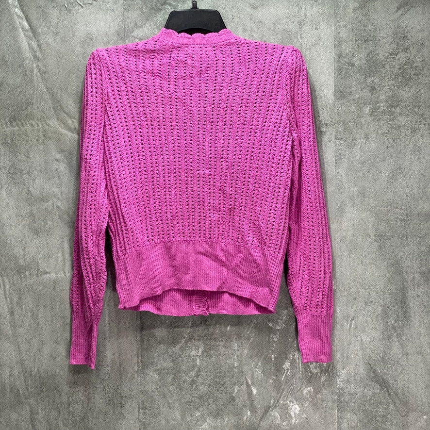 CHARTER CLUB Boutique Pink Open-Knit Scalloped-Trim Long Sleeve Cardigan SZ S