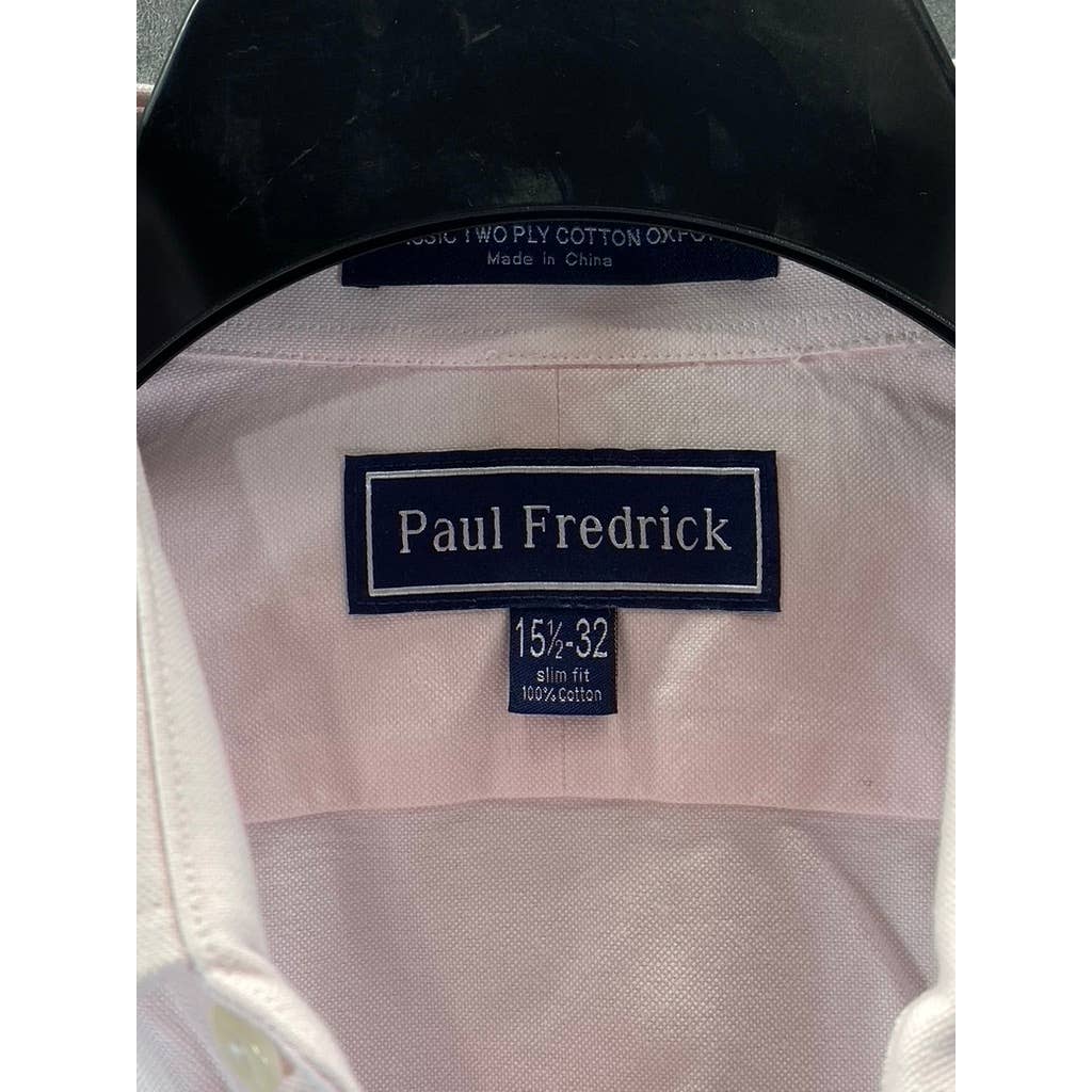 PAUL FREDRICK Men's Pink Classic-Fit Two Ply Cotton Oxford Shirt SZ 15.5-32
