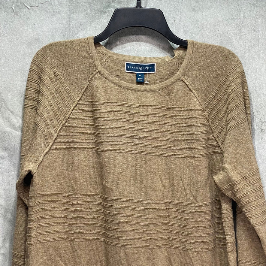 KAREN SCOTT Petite Chestnut Textured Crewneck Curved-Hem Long Sleeve Pullover Sweater SZ P/L